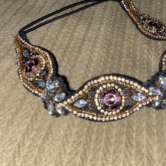 Rhinestones & beads soft elastic headband Hair Accesory Head band - Picture 4 of 8
